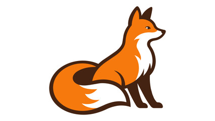 Fototapeta premium Stylized flat vector illustration of a sitting orange fox with a bushy tail and white chest. This clean, modern wild animal icon is a scalable graphic design element on a white background.