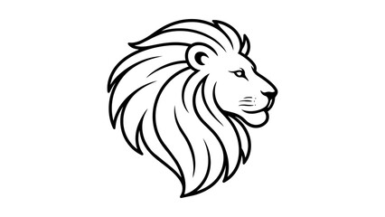 Minimalist black line vector icon illustration of a lion head in profile with a flowing mane, hand-drawn side view animal symbol on a white background, clean scalable SVG graphic for logo design. © Mustafa