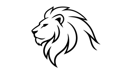 Minimalist lion head profile vector icon, clean black line art illustration of a majestic male lion with mane, hand-drawn outline isolated on white background for logo design and branding. © Mustafa