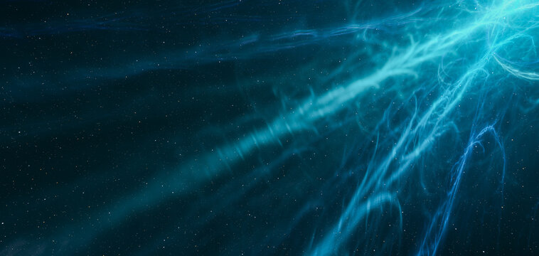Blue Cosmic Nebula With Stars And Abstract Light Streams &mdash; 3D Rendering Space Background