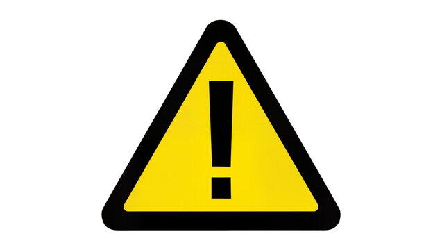 Yellow triangle warning sign with black exclamation mark, isolated on transparent background