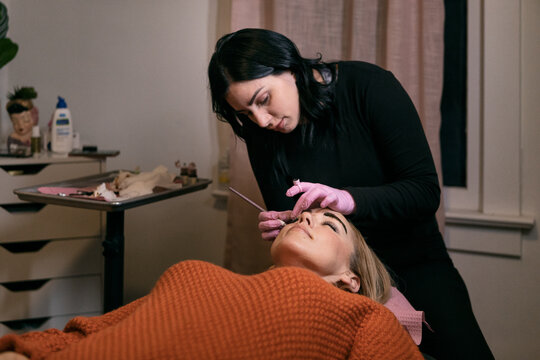 Woman Has Microblading Eyebrow Procedure