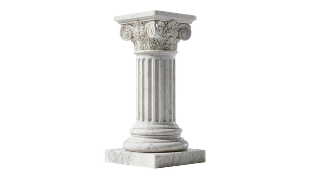 Ornate white marble Corinthian column with detailed capital, isolated on transparent background