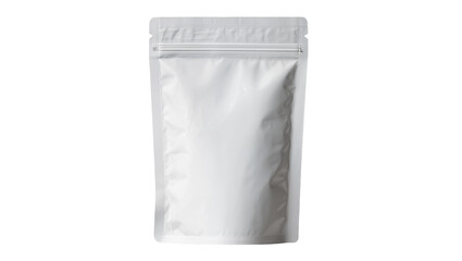 Blank white resealable pouch with zipper closure, isolated on transparent background © Maria