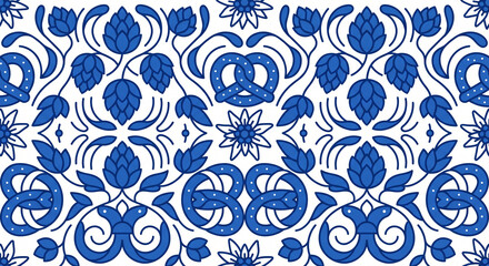 Fototapeta premium Traditional Blue and White Bavarian Folk Art Pattern Background