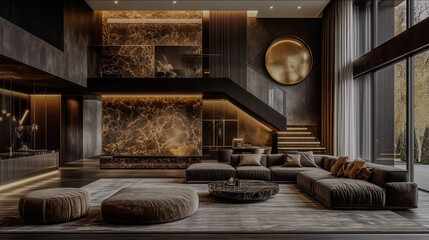 Naklejka premium Ultra-luxury modern living room with double-height ceiling
