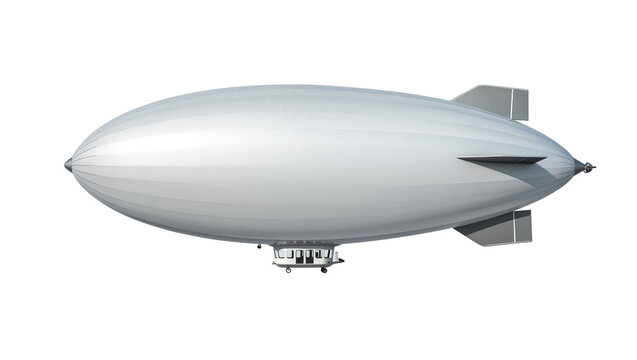 White blimp airship with gondola, isolated on transparent background