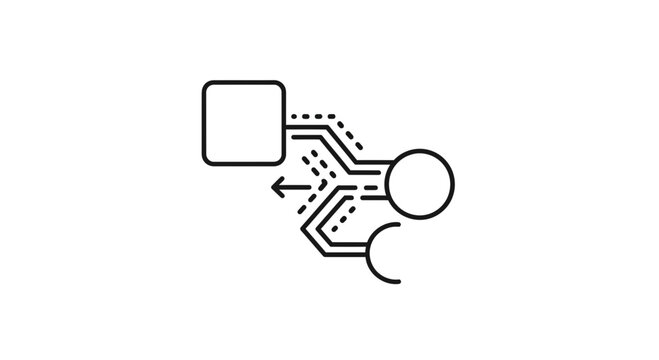 Abstract Network Connection Icon: Data Flow from Square to Circles with Arrow