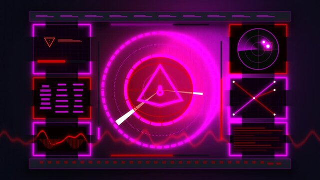 Cyber and security background featuring radar patterns, waves, and a globe; hackers, the internet, wallpaper, 2D, pink