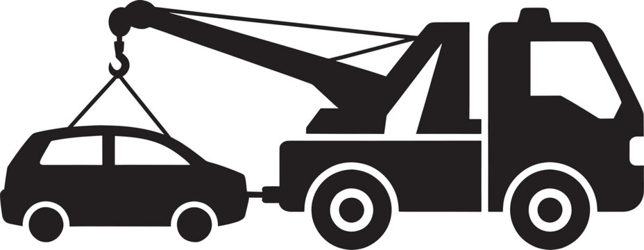Tow truck lifting car with crane hook for roadside assistance