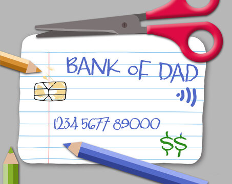 Teaching children about money and banking is the theme of this illustration showing a paper credit card made by a child.