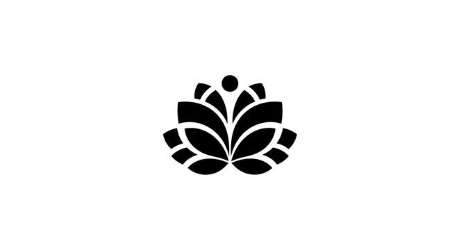 Black Lotus Flower Icon Symbol.