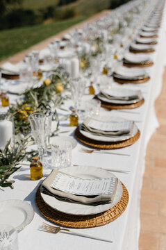 Elegant wedding decor setting in charming Italian landscape