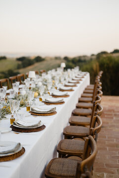 Wedding decor in a scenic Italian countryside setting