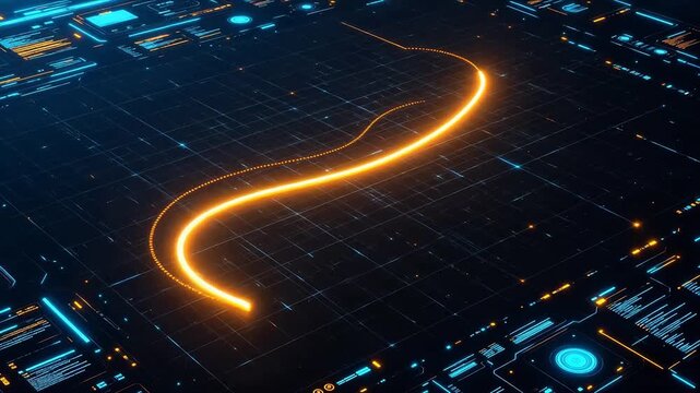 Futuristic circuit with glowing line symbolizing peace, mindfulness, and relaxation