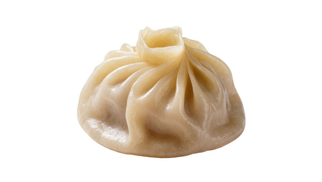 Delicate steamed soup dumpling with pleated top, isolated on transparent background