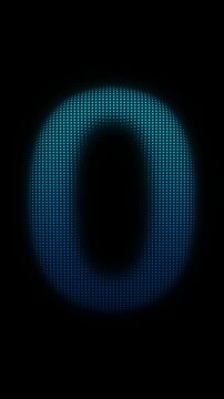 Blue Number Zero Scanner Effect Animation on Dark Background, Cyan Scanning Dot Grid Symbol Seamless Loop, 9:16 Vertical Video