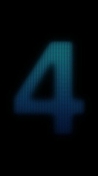 Blue Number Four Scanner Effect Animation on Dark Background, Cyan Scanning Dot Grid Symbol Seamless Loop, 9:16 Vertical Video