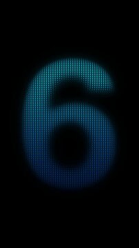 Blue Number Six Scanner Effect Animation on Dark Background, Cyan Scanning Dot Grid Symbol Seamless Loop, 9:16 Vertical Video