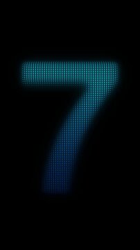 Blue Number Seven Scanner Effect Animation on Dark Background, Cyan Scanning Dot Grid Symbol Seamless Loop, 9:16 Vertical Video