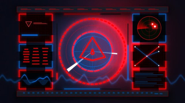 Cyber and security background featuring radar patterns, waves, and a globe; hackers, the internet, wallpaper, 2D, red-blue