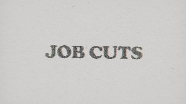 CMYK Halftone Text Job Cuts Printed on Changing Paper with Vintage Stop Motion Effect.