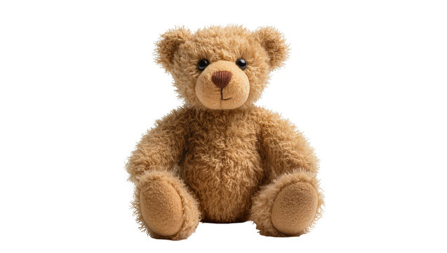 Fluffy brown teddy bear toy, isolated on transparent background