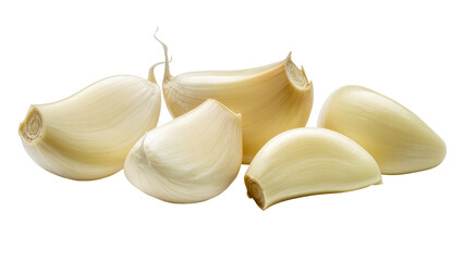 Several peeled garlic cloves with delicate sprouts, isolated on transparent background © Maria