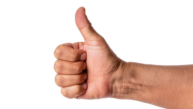 Human hand showing thumbs up gesture, isolated on transparent background