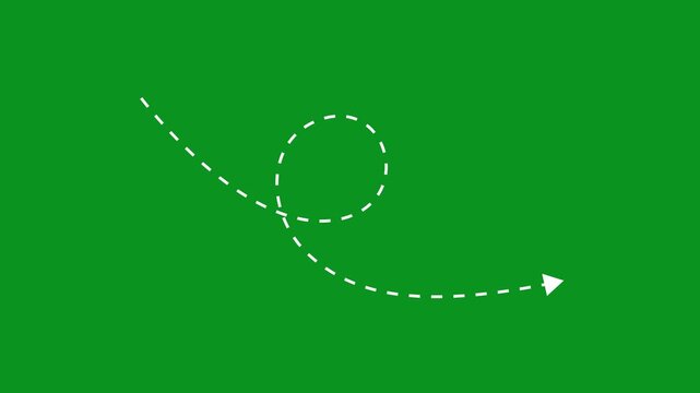 Long dotted line arrow animation to indicate an object. Arrow animation following wavy dotted line. target arrow icon with alpha channel. 4k videos