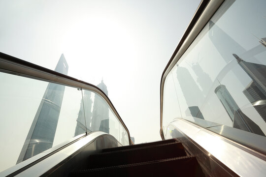 Bottom angle perspective city buildings at shanghai