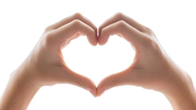 Human hands forming a heart shape, isolated on transparent background