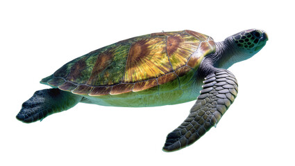 Green sea turtle swimming gracefully, isolated on transparent background © Maria