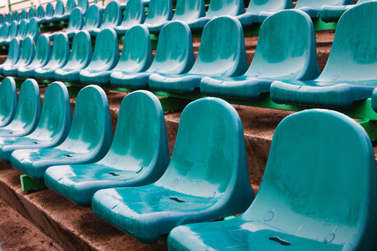 Empty Wet Stadium Seats After Rain