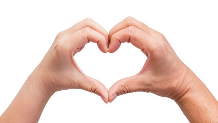 Obraz premium Two human hands forming a heart shape, isolated on transparent background