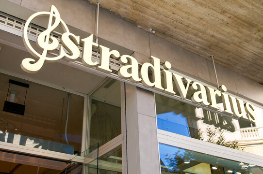 Stradivarius sign hanging at shop entrance in Firenze, Italy