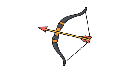 Obraz premium Modern flat vector icon of a recurve archery bow and arrow on a white background. This editable stroke vector illustration is perfect for sports, hunting, archery, or target practice designs.