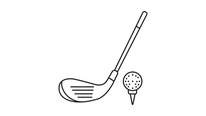 Obraz premium Minimalist Golf Club and Ball on Tee Vector Icon Illustration with Editable Stroke. Clean Black Line Art of a Driver Club and Golf Ball for Sports Design, Branding, and Web Graphics.