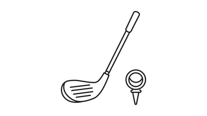 Obraz premium Minimalist Golf Club and Ball on Tee Editable Stroke Vector Icon. Hand-drawn black line art illustration of a golf driver and dimpled ball on a tee, perfect for sports branding and web design.