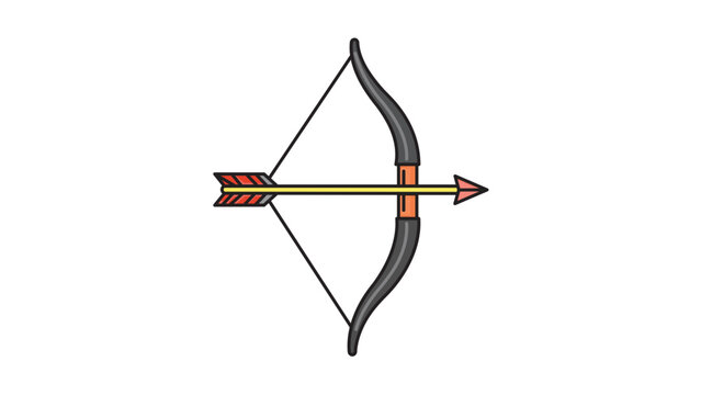 Modern Archery Bow and Arrow Vector Icon Illustration with Editable Stroke. Flat design recurve bow for sports, hunting, or competition. Scalable graphic for web, mobile apps, and print media.