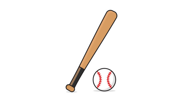 Baseball Bat and Ball Modern Flat Vector Icon Illustration with Editable Stroke. Clean Wooden Bat and Stitched Baseball Graphic Isolated on White Background for Sports and Leisure Designs.