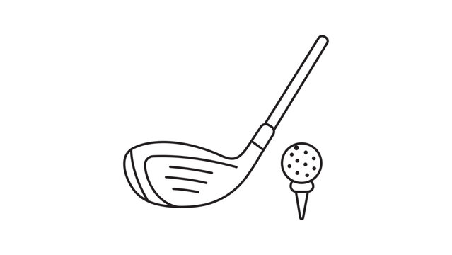 Minimalist Golf Club and Ball on Tee Vector Icon Illustration with Editable Stroke. Clean Black Line Art Design for Sports, Leisure, and Outdoor Activity Graphics on White Background.