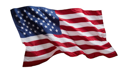 Waving American flag with red and white stripes and blue field with stars, isolated on transparent background © Maria