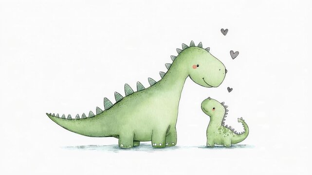 Dinosaurs make hearts together as they show love and friendship in a fun animation set in a bright space with simple drawings