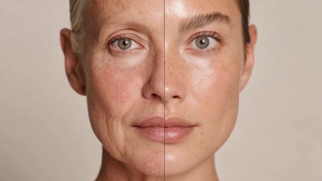 Understanding skin aging and its effects on appearance over time in a split image comparison