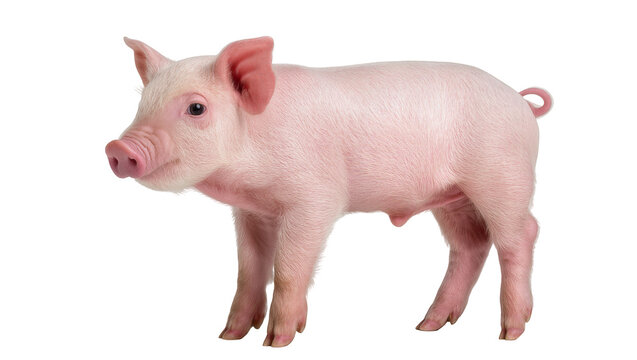 Young pink piglet standing, isolated on transparent background