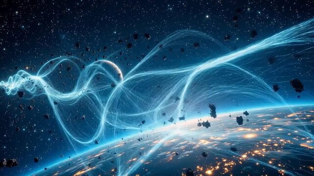Cosmic scene with stars and glowing lines emphasizing urban lifestyle and city dynamics