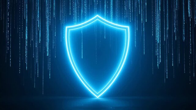 Neon shield with binary code emphasizing teamwork and professional collaboration