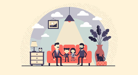 Obraz premium Happy family enjoying leisure time together on a comfortable sofa.