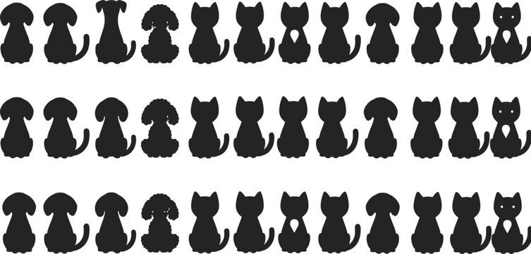 Black silhouette vector illustration of dogs and cats symbolizing pattern and recognition